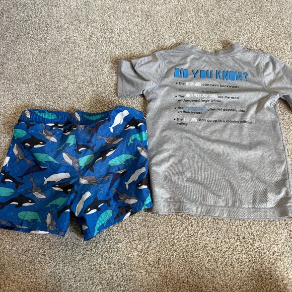 Cat & Jack Swim Suit Rashguard SPF T-shirt Whales Blue Grey Toddler Size 2T - Picture 7 of 7